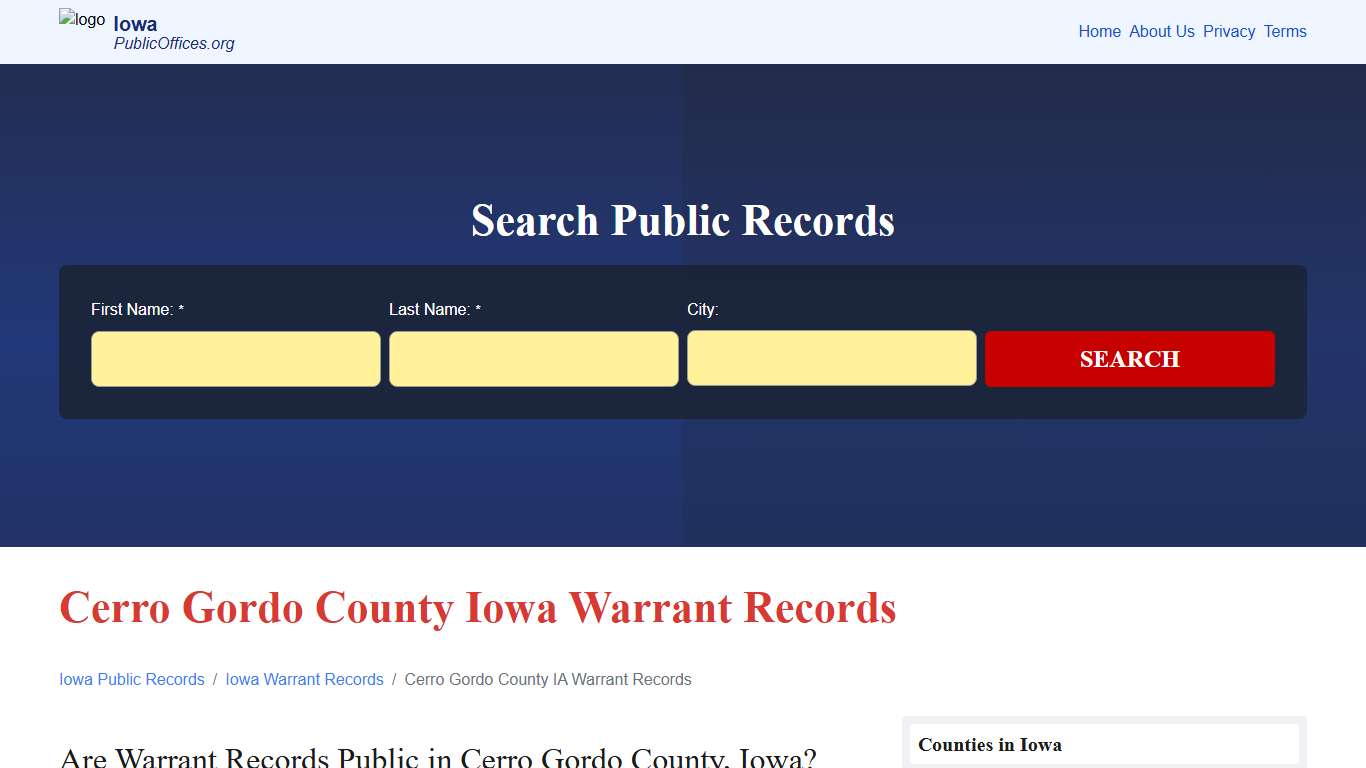Cerro Gordo County, IA Warrant Records Search – PublicOffices.org