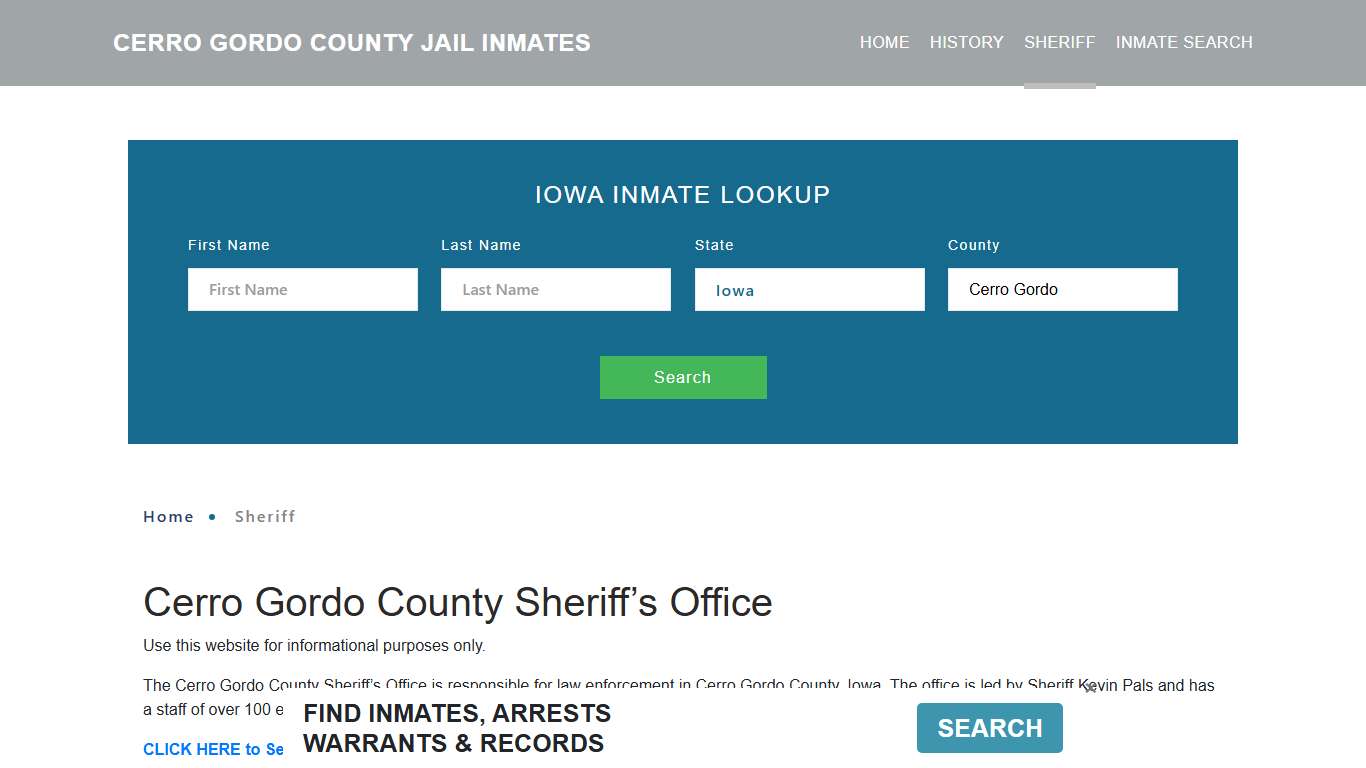 Cerro Gordo County Sheriff, IA Arrest Warrant Lookup